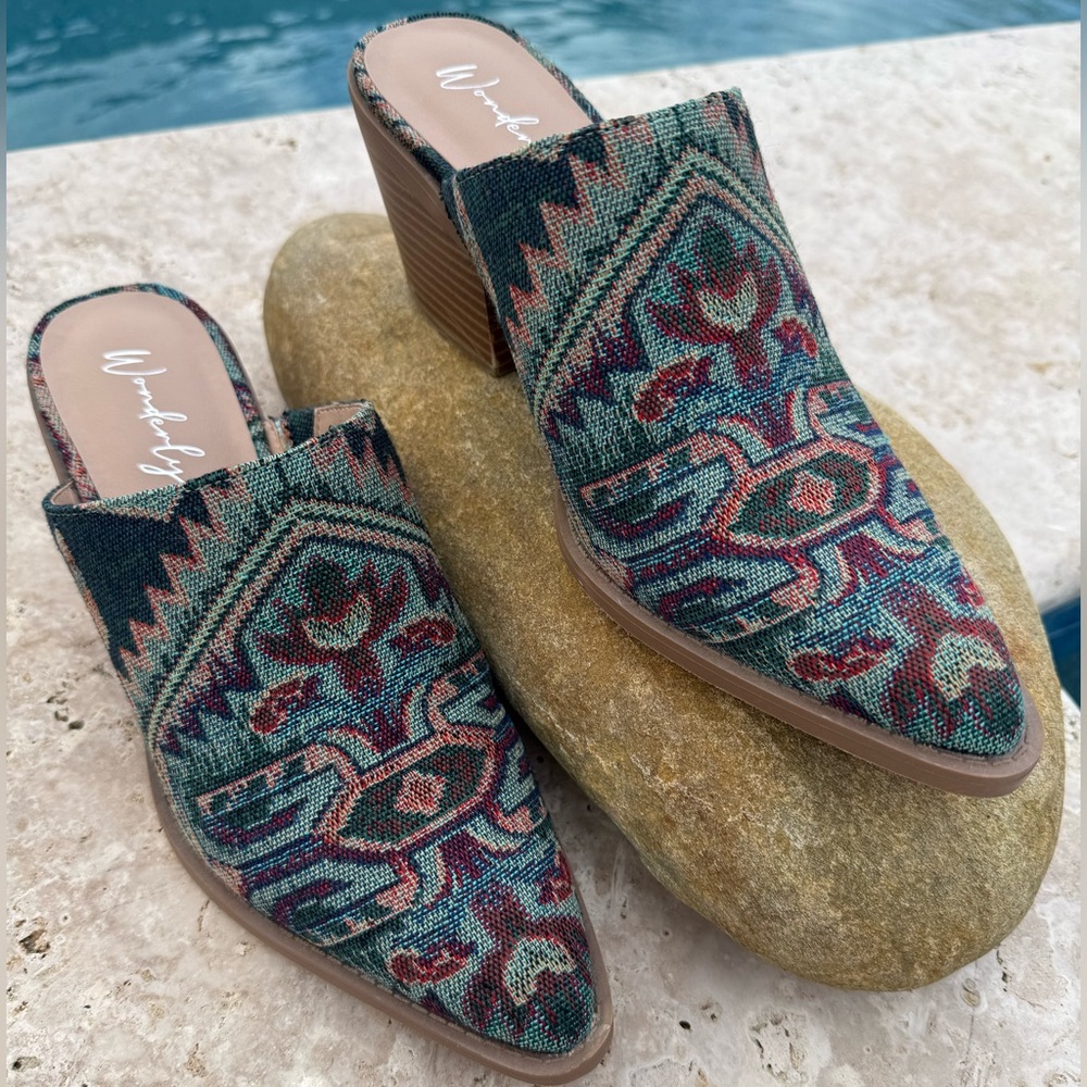 Wonderly Green and Brown Patterned Women's Mules - Picture 9 of 13